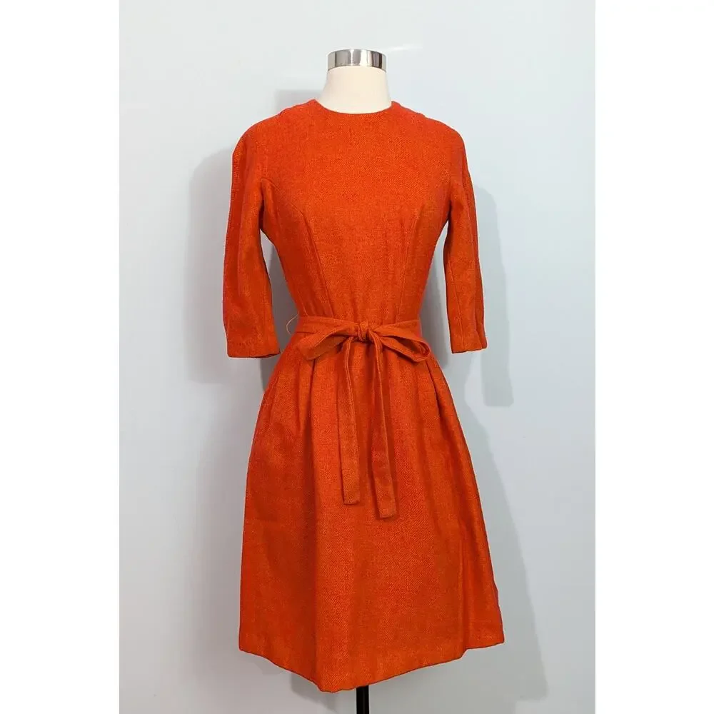 Orange Tweed Wool 60s Dress